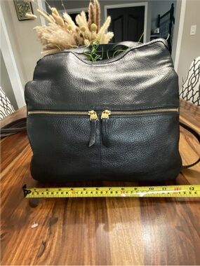 Fossil black Pebbled Leather Shoulder Bag with Gold Zippers